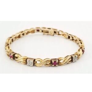 925 Sterling Gold Tone Red Ruby Bracelet
